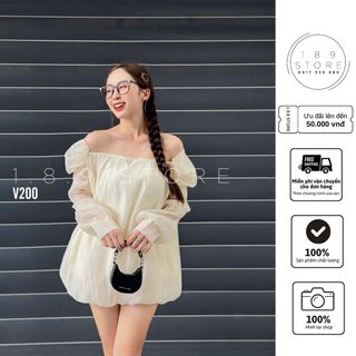 Set váy bí tơ xốp trễ vai bồng bềnh nhún nhẹ cho các nàng thơ  cafe chụp ảnh sang sịn -189STORE-V200
