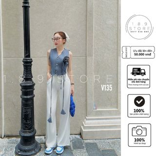 SET ÁO GILE XƯỚC ĐÍNH HOA VÀ QUẦN SUÔNG CHẤT CHÉO HÀN KIỂU DÁNG THIẾT KẾ SANG CHẢNH  - 189STORE-V135