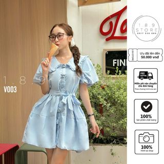 Váy Babydoll Tay Bồng Cổ Bèo Có Kèm Đây Chiết Eo Siêu Xinh Dễ Thương-189 STORE -V003