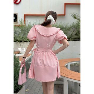 Váy Babydoll Tay Bồng Cổ Bèo Có Kèm Đây Chiết Eo Siêu Xinh Dễ Thương-189 STORE -V003