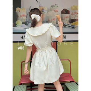 Váy Babydoll Tay Bồng Cổ Bèo Có Kèm Đây Chiết Eo Siêu Xinh Dễ Thương-189 STORE -V003