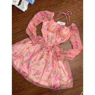 Đầm Tay Bồng Dài, Cúp Ngực Mix Dáng Váy Xòe Ngắn Tầng Phối Dây Yếm Cổ Họa Tiết Hoa -189 STORE-V078