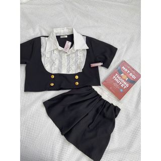Set váy phối cổ sơ mi kèm chan váy xòe buộc nơ co cuccho cac nang tho di choi cafe- 189 STORE - V168