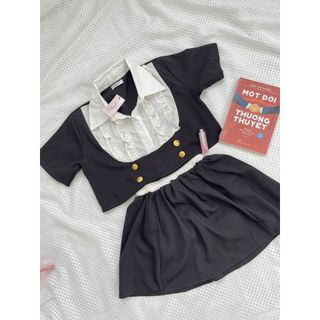 Set váy phối cổ sơ mi kèm chan váy xòe buộc nơ co cuccho cac nang tho di choi cafe- 189 STORE - V168