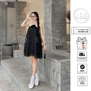 Đầm Babydoll Dáng Suông Cổ Yếm Phối Hoa Đính Lông Vũ Cực Kỳ Sang Chảnh -189 STORE-V077
