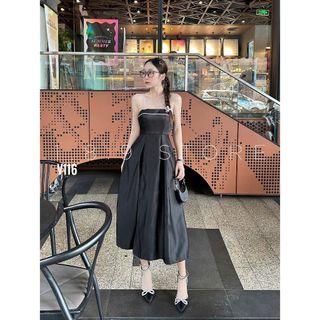 Đầm Váy Dự Tiệc Cưới Màu Đen Tapta 2 Dây, Đầm Dây Bản Nhỏ Xẻ Tà Qua Gối -V116-189 STORE