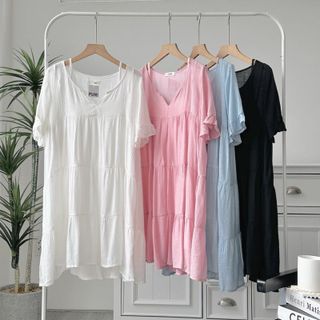 [SHOPPUMI] Đầm BBD dáng xòe tay ngắn nút cài sau nhiều màu freesize Pumi 16136