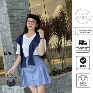 Set Áo Kèm Khăn Mix Chân Váy Xếp Ly Thủy Thủ Năng Động, Trẻ Trung Phong Cách-189 STORE-V076