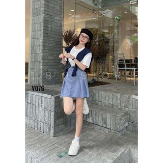 Set Áo Kèm Khăn Mix Chân Váy Xếp Ly Thủy Thủ Năng Động, Trẻ Trung Phong Cách-189 STORE-V076