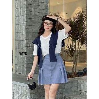 Set Áo Kèm Khăn Mix Chân Váy Xếp Ly Thủy Thủ Năng Động, Trẻ Trung Phong Cách-189 STORE-V076