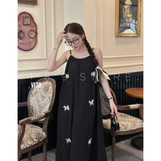 Váy hai dây dáng dài 2 lớp họa tiết nơ có khuy điều chỉnh, váy maxi 2 dây đi biển - 189STORE - V130
