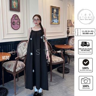 Váy hai dây dáng dài 2 lớp họa tiết nơ có khuy điều chỉnh, váy maxi 2 dây đi biển - 189STORE - V130
