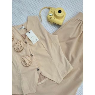 Set áo vest sát nách hai lớp đính hoa dây mix chân váy dài tiểu thư cao cấp đi chơi - 189STORE -V230