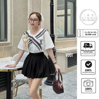 Set Áo Sơ Mi Thô Cổ Thuỷ Thủ Cài Gấu Kèm Chân Váy Xếp Ly - 189 STORE - V001