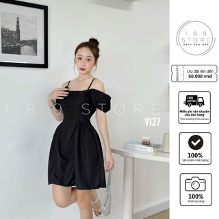 Váy Tafta tiểu thư trễ vai nơ đính đá, xếp ly nơ ngực (có mút) dự tiệc dáng đi chơi - 189STORE-V127