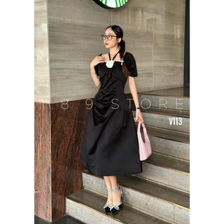 Đầm Đi Cưới Đầm Tapda Dáng Dài Tay Phồng Cổ Yếm Đính Hoa Sang Trọng -189 STORE - V113