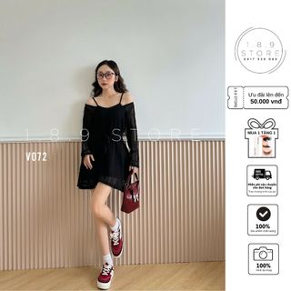 Set Váy Body Thun Ren Lưới Trễ Vai Đan Dây Eo Lưng Tay Dài Loe Kèm Lót Chất Lượng-189 STORE-V072 giá sỉ