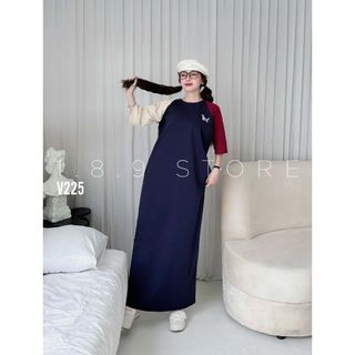 Váy suông thun bầu xinh cún  thêu chất cotton thiết kế dáng dài xinh xắn dáng dài - 189 STORE - V225