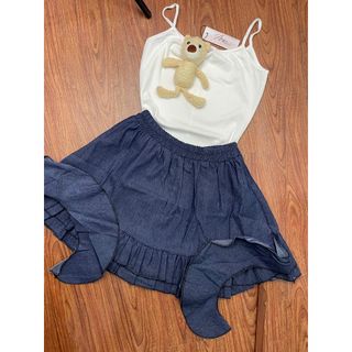 Set đồ nữ tiểu thư sang chảnh áo thun 2 dây basic phối chân váy denim xòe ngắn -189STORE-V126