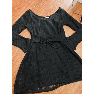 Set Váy Body Thun Ren Lưới Trễ Vai Đan Dây Eo Lưng Tay Dài Loe Kèm Lót Chất Lượng-189 STORE-V072