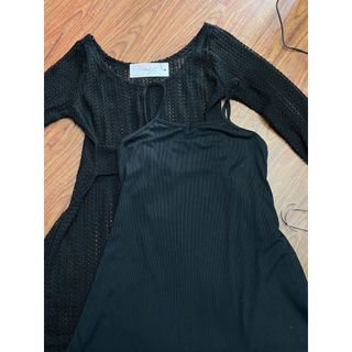 Set Váy Body Thun Ren Lưới Trễ Vai Đan Dây Eo Lưng Tay Dài Loe Kèm Lót Chất Lượng-189 STORE-V072