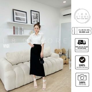 Set sơ mi chân váy áo sơ mi nữ tay ngắn đính hoa kèm chân váy công sở dài di lam  - 189 SRORE - V161