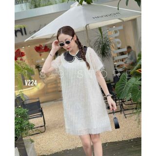 Đầm bầu suông ren 2 lớp không ngứa bèo đính đá cao cấp cổ viền siêu xinh sang chảnh - 189STORE -V224