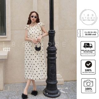 Váy trễ vai chấm bi tiểu thư chất đũi xước phong cách nữ thời trang dễ thương bánh bèo-189STORE V222