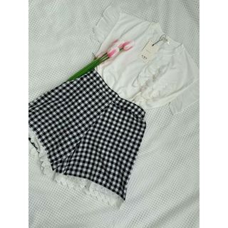 Set áo sơ mi bèo tay mix họa tiết quần caro short kẹp ren năng động xinh xắn đi cafe -189STORE-V223