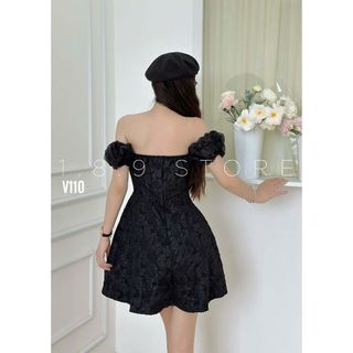 Đầm Trễ Vai Tay Bồng, Kiểu Dáng Sang Trọng Dự Tiệc Chất Nhung Free Size Dưới 53kg-189 STORE - V110
