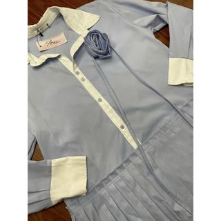 Váy sơ mi dáng nữ dài tay đính hoa ngực mix váy xếp ly liền thân cho các nàng đi cafe -V123-189STORE