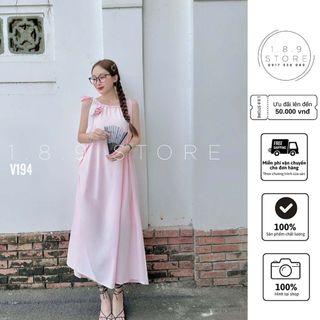 Đầm váy nữ hai dây đính bông mix dáng váy suông rộng với tone màu bánh bèo xinh xắn - 189STORE- V194