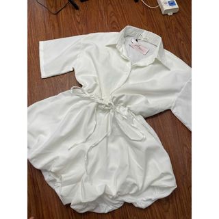 Jupmpsuit Sơ Mi Trắng Bồng (Có Quần Bảo Hộ), Đầm Sơ Mi Kiểu Nữa Bo Chun Eo Có Dây - 189 STORE-V107
