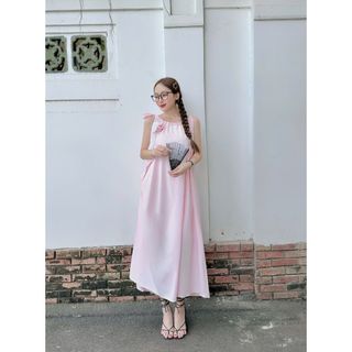 Đầm váy nữ hai dây đính bông mix dáng váy suông rộng với tone màu bánh bèo xinh xắn - 189STORE- V194