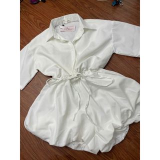 Jupmpsuit Sơ Mi Trắng Bồng (Có Quần Bảo Hộ), Đầm Sơ Mi Kiểu Nữa Bo Chun Eo Có Dây - 189 STORE-V107
