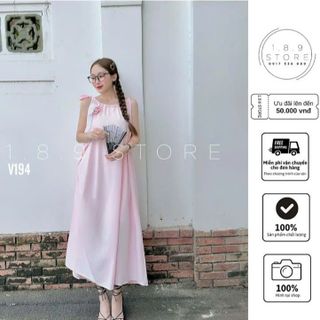 Đầm váy nữ hai dây đính bông mix dáng váy suông rộng với tone màu bánh bèo xinh xắn - 189STORE- V194