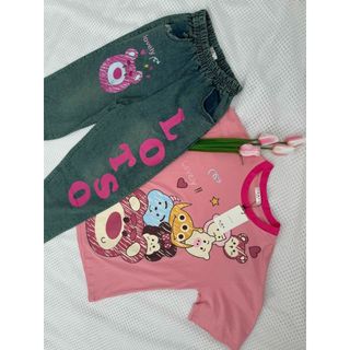 Set bộ thun cotton in hình phối jean baggy cổ tròn hoạt hình dễ thương cho các nàng -189STORE - V234