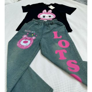 Set bộ thun cotton in hình phối jean baggy cổ tròn hoạt hình dễ thương cho các nàng -189STORE - V234