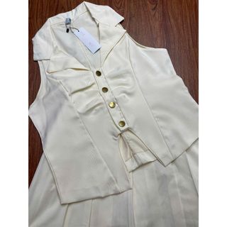 Phong cách Hàn quốc áo cổ vest không tay + eo cao chữ A hông váy xếp li quần áo xinh -V121 -189STORE