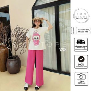 Set gấu labubu dài chất cotton họa tiết hồng siêu dễ thương mặc ở nhà và đi chơi -  189 STORE - V233
