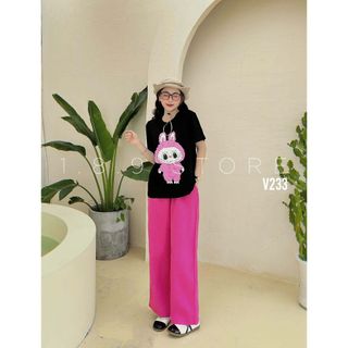 Set gấu labubu dài chất cotton họa tiết hồng siêu dễ thương mặc ở nhà và đi chơi -  189 STORE - V233