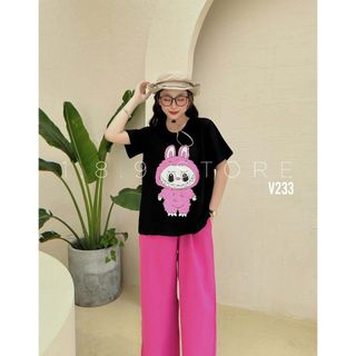 Set gấu labubu dài chất cotton họa tiết hồng siêu dễ thương mặc ở nhà và đi chơi -  189 STORE - V233