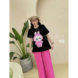 Set gấu labubu dài chất cotton họa tiết hồng siêu dễ thương mặc ở nhà và đi chơi - 189 STORE - V233