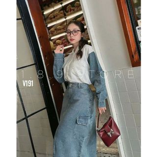 Set váy jean sơ my tay dài kiểu dáng sang chảnh cho các nàng đi cf, đi chơi nàng thơ -189 STORE-V191