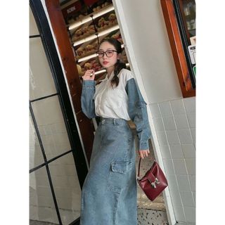 Set váy jean sơ my tay dài kiểu dáng sang chảnh cho các nàng đi cf, đi chơi nàng thơ -189 STORE-V191