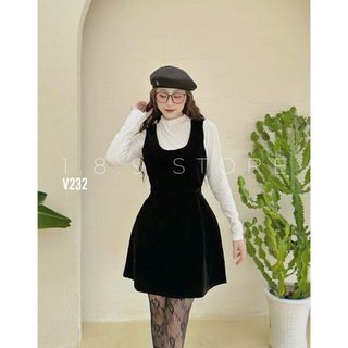 Set áo váy yếm nhung baby xinh xắn bồng bênh tay dài chất thun cotton kèm áo yếm - 189 STORE - V232