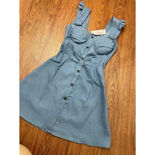 Đầm dự tiệc 2 dây nữ sang chảnh Jean cổ dây tay xẻ đính cúc dọc ngực dáng váy dài xinh-V118-189STORE