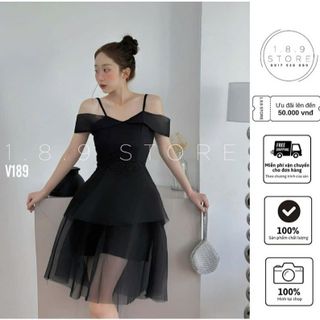Đầm dự tiệc 2 dây trễ vai váy bồng xòe xinh xắn cho các nàng thơ xinh xắn điệu đà - 189STORE - V189