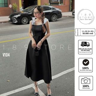 Váy Nữ Hàng Thiết Kế Dự Tiệc Màu Đen Trắng Không Tay Thân Xòe Chất Liệu Tuyết Mưa -189STORE - V104