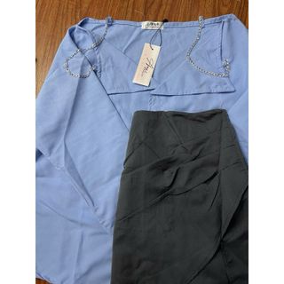 Sét Áo Sơ Mi,sét đồ nữ sang chảnh áo sơ mi xích vai phối chân váy sang trọng, xinh xắn-V120-189STORE